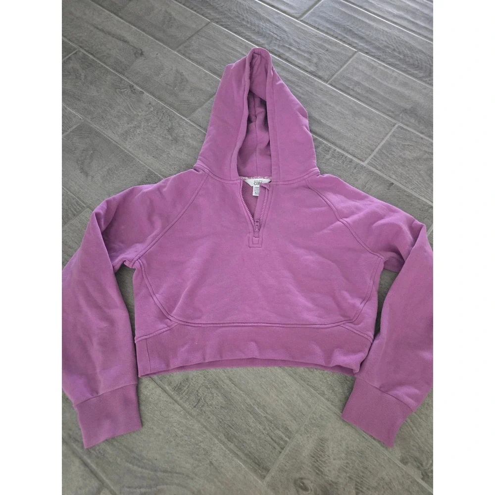 Athleta Girl All Day Half Zip Hoodie Pink Purple‎ XL 14 Cropped Sweatshirt